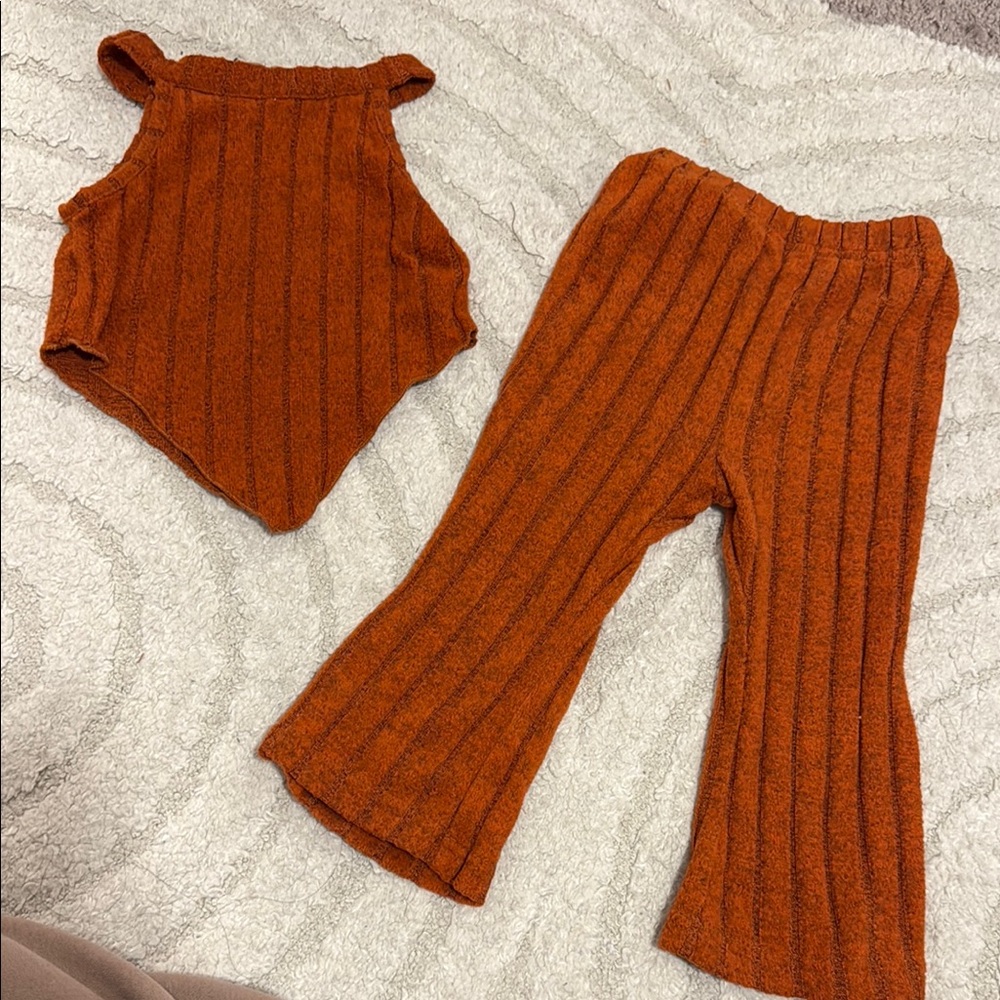 Rust Orange Ribbed Knit Set